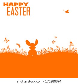 Easter Silhouette with bunny, grass, flower and butterfly, vector isolated on white background
