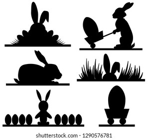 Easter silhouettes design with banny and eggs, hand drawn illustration