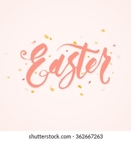 Easter. Single Word Writing With Brush In Modern Naive  Caligraphy Style Over Pink Background