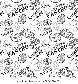 Easter sketch black and white seamless pattern with eggs. Christianity.