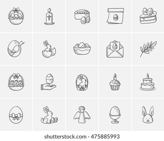 Easter sketch icon set for web, mobile and infographics. Hand drawn easter icon set. Easter vector icon set. Easter icon set isolated on white background.