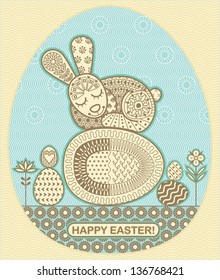 easter sleep bunny in ornament. Vector, illustration.