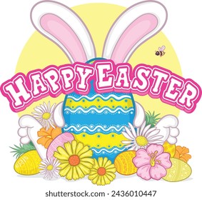 Easter social media and banner template bunny with eggs and flowers for happy easter day. flat vector illustration design.