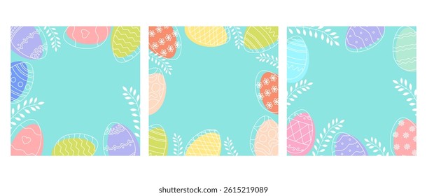 Easter social media templates with egg decorations.Minimalist promotional banners. Vector illustration