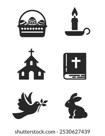 Easter solid icon set, Happy spring holiday symbols set collection or vector sketches. Easter signs set for computer web, the glyph pictogram style package isolated on white background