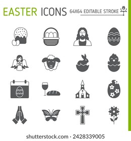 Easter solid icon set, holiday vector collection, logo illustrations, Christian celebration symbols vector icons, glyph style pictogram pack, editable stroke icons.