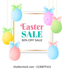 Easter special offer banner template. Spring sale concept. Bright background of colorful eggs. Vector 10 EPS.