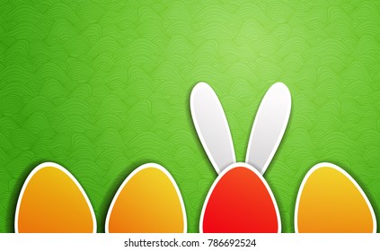 Easter special offer. Unique egg with bunny ears and other easter eggs