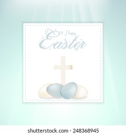 Easter Speckled Blue and White Eggs and Cross on Panel; 