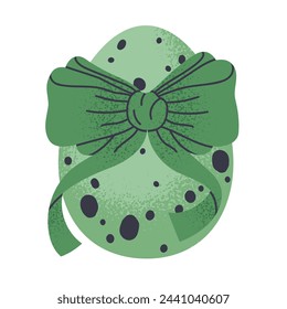 Easter spotted egg with bow. Hand drawn decorative egg, painted spring Easter holiday chocolate egg with bows flat vector illustration. Cute easter treat