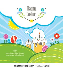 Easter spring background  with easter cake