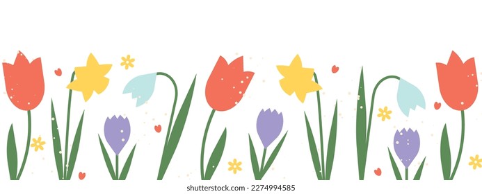 Osterbanner mit Tulpe, Krokus, Schneetropfen und blühenden Blumen - Vektorgrafik