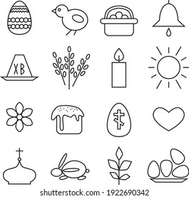 Easter spring black line icons on a white background