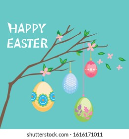 Easter spring branch with eggs