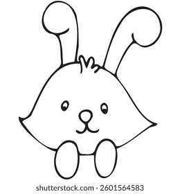 easter spring bunny with cute ears and paws, vector isolated design element, hand drawn doodle element, coloring book