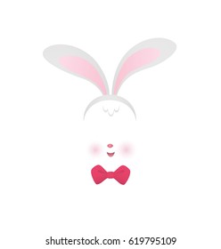 Easter spring bunny ears with smile isolated on white background. Vector ostern rabbit headband icon. Hare ear mask or hat for your design