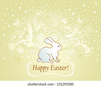 Easter spring card with rabbit and flowers