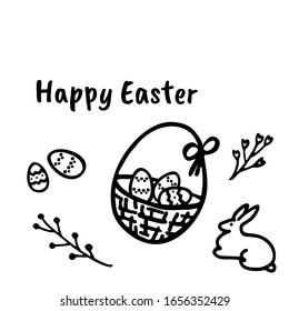 Easter spring doodle elements. Hand drawn graphic.