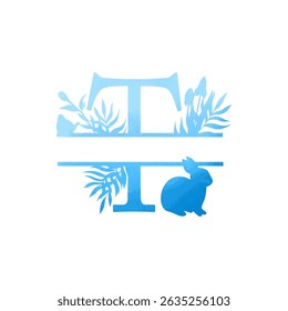 Easter, spring family monogram. Letter T on white background