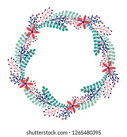 Easter and Spring festive wreath flat design icon isolated on white background. Natural holiday wreath decorated with plants, flowers and different botanical elements.