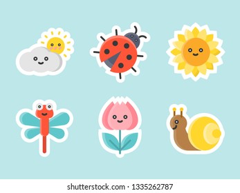 Easter and spring flat sticker icon set, vector illustration