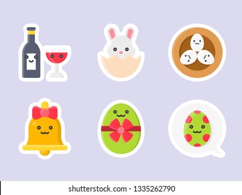 Easter and spring flat sticker icon set, vector illustration