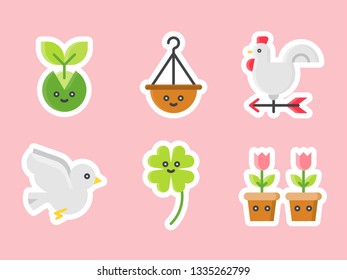 Easter and spring flat sticker icon set, vector illustration