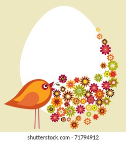 easter spring flower garden with bird, vector illustration