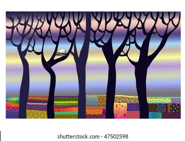 easter in spring forest illustration