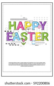 Easter Spring Holiday Greeting Card Thin Line Vector Illustration