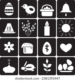 Iconos de la primavera de Pascua sobre fondo negro
