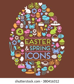 easter and spring icons in the shape of an egg