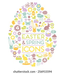 Easter And Spring Icons Within An Egg Shape