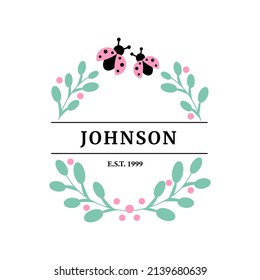 Easter spring monogram. Celebration floral wreath. Family concept. Stock vector illustration isolated on white background. Greeting card templates.