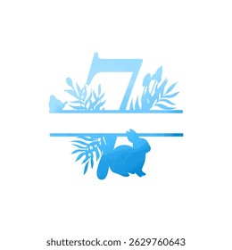 Easter, spring monogram. Number 7 on white background