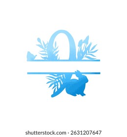 Easter, spring monogram. Number 9 on white background