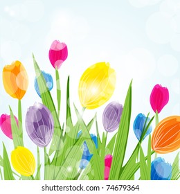 Easter and spring multicolored tulips background