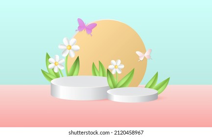 Estadio de podio de la primavera de Semana Santa para la exhibición de productos.  Diseño vectorial realista