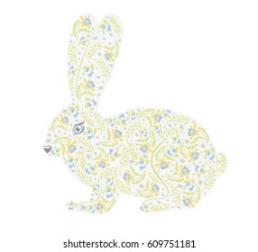Easter spring rabbit made of flowers. Poster. Wallpaper. Print. Greeting card. Isolated. Vector