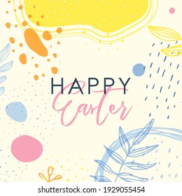 Easter. Spring time. Trendy abstract art template suitable for social media posts, mobile apps, banners design. Vector fashion background. Leaves and abstraction. Spring holidays.