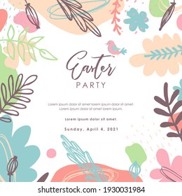 Easter. Spring time. Trendy art template suitable for social media posts, mobile apps, banners design. Vector fashion background. Leaves and abstraction. Spring holidays.