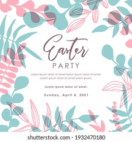 Easter. Spring time. Trendy art template suitable for social media posts, mobile apps, banners design. Vector fashion background. Leaves and abstraction. Spring holidays.