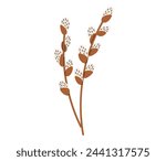 Easter spring twigs blossom pussy willow tree.  Happy Easter. Spring holiday. Vector illustration in flat hand drawn style 