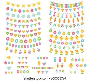 Easter and spring vector bunting and decoration set. Used pattern brushes included