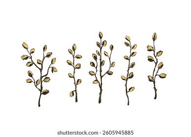 Easter spring vector illustration with sprigs of willow. Template hand drawn design for banner, poster, card, paper. Holiday print. Branch with pussy willow buds.