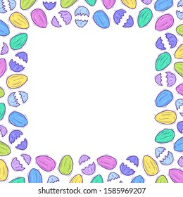 Easter square frame, border with Easter colorful eggs - Vector illustration on white background with space for text - For print, invitation, cards