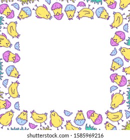 Easter Square Frame Border Yellow Chickens Stock Vector (Royalty Free ...