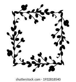 Easter Square frames. Square frame made of willow twigs.Easter wreath made of willow stalks.Vector flat illustration. Design for invitations,printing. Vector illustration
