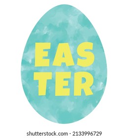 Easter square greeting card with watercolor textured vector illustration of pastel blue Easter egg. Hand painted egg watercolour aquarelle texture background isolated on white.