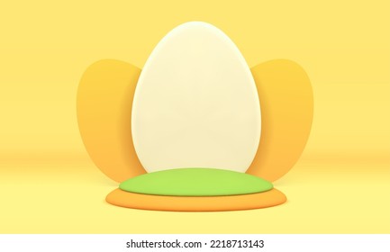Easter stage círculo 3d elemento decorativo de huevos de pollo de podio para celebración de vacaciones ilustración vectorial realista. Escaparate de velador tradicional religioso festivo alrededor de fundación minimalista